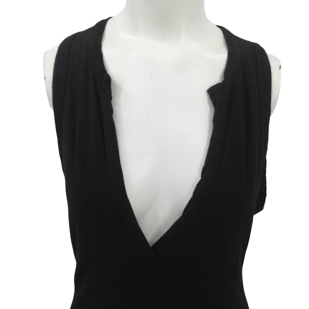 Standard James Perse Black Knit Sleeveless Deep V Neck Dress Size 3 L Knee - Picture 10 of 11